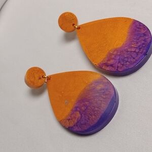 Hand Crafted Orange and Purple Teardrop Earrings